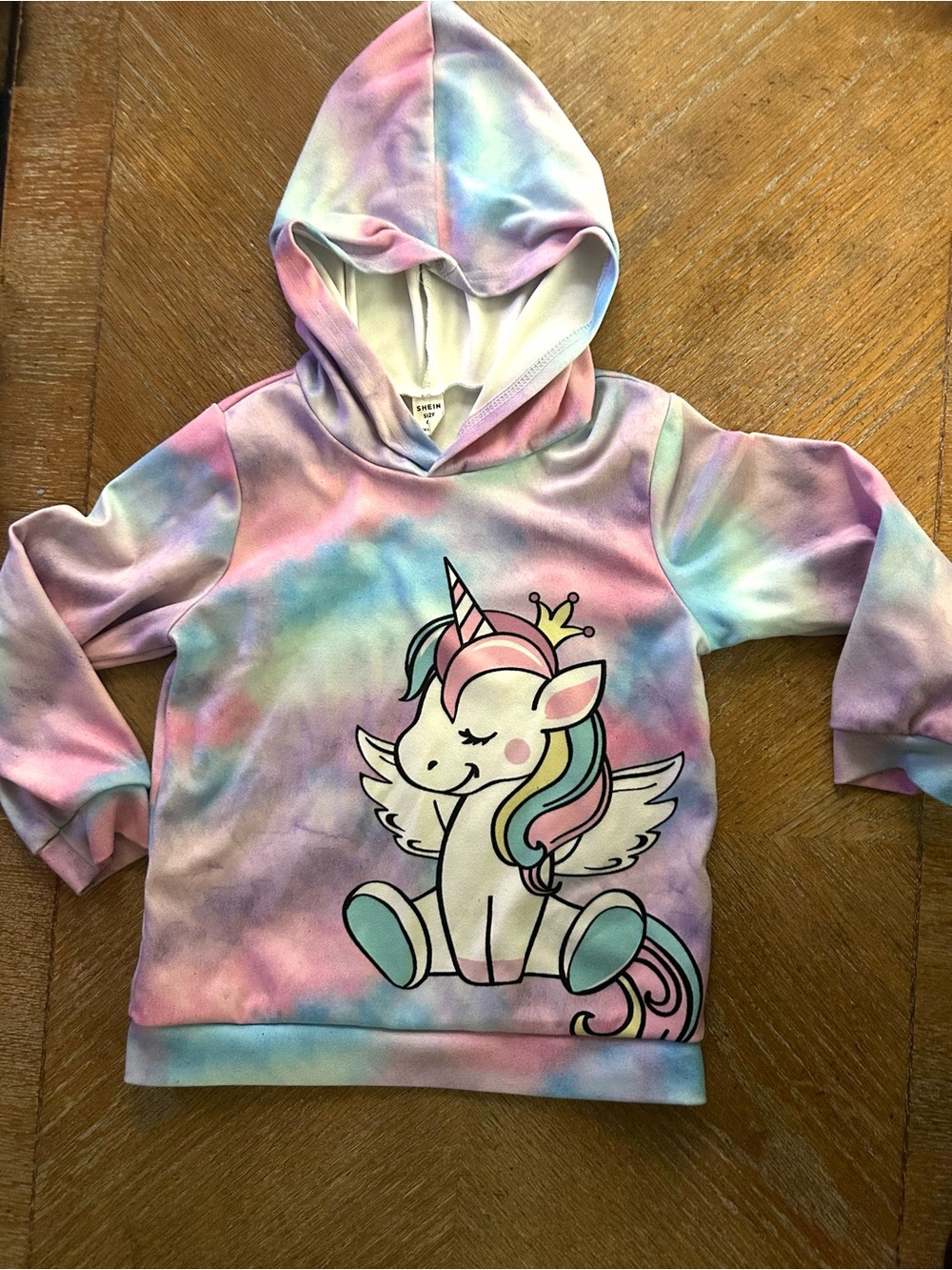 Kids Unicorn Hooded Pullover Sweatshirt - Pastel Rainbow 6y